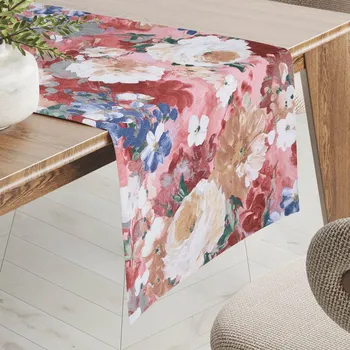 ubrus Dekorační běhoun na stůl PM-054 Malované květy na růžovém 20x160 cm