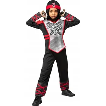 Karnevalový kostým KOSTÝM NINJA BOJOVNÍK ČERNO-ČERVENÝ KOMBINEZA KARNEVAL PLES 146