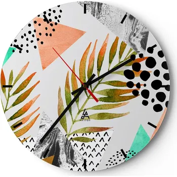 Hodiny Velké nástěnné hodiny 40x40 cm - Palmový list - Skleněné tiché hodiny
