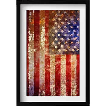 Obraz Obraz s černým rámem a grafikou na zeď: Vlajka USA ve vintage stylu, 40x60 cm