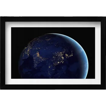 Obraz Závěsný obraz rámeček černé barvy Zeměkoule globus v kosmu 30x20 cm
