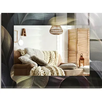 Zrcadlo Nástěnné zrcadlo s grafikou na skle Barevné listy rostlin 80x60 cm