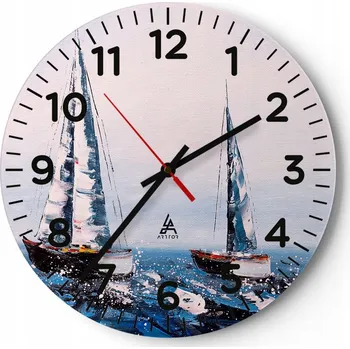 Hodiny Nástěnné hodiny do obýváku 40x40 Plachetnice Kulatý Skleněné hodiny Loft Tiché