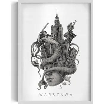 Obraz Dekorativní obraz v rámu do obýváku Černobílý Město Varšava 50x70 cm