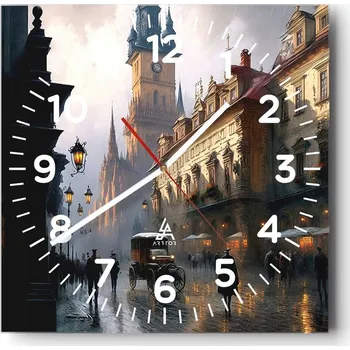 Hodiny Nástěnné hodiny do obýváku 40x40 Staré Město Bezhluké hodiny na skle Tiché