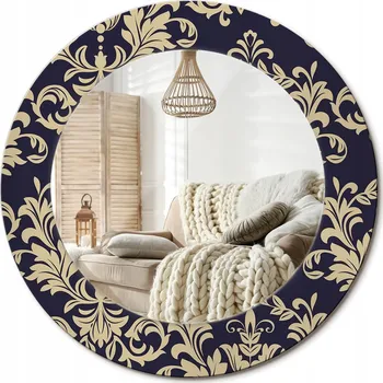 Zrcadlo Kulaté nástěnné dekorativní zrcadlo ve skleněném rámu fi 50 cm Květinový vzor