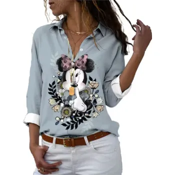 Mickey a Minnie Dámská košile s 3D potiskem "Minnie a Mickey Mouse" Barva: šedá (YCDSNOK584), Velikost: L