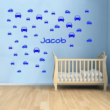 Samolepící dekorace Samolepka na zeď jméno dítěte auta auta