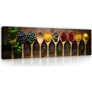 Obraz Obraz Lžíce Bylinky Ovoce Do Kuchyně Moderní Na Plátně Zeď Velký 145x45