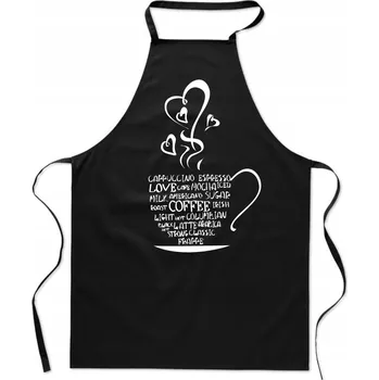 Kuchyňská zástěra Černá zástěra S POTISKEM KÁVA na kávu, ŠÁLEK láska, barista kitchen