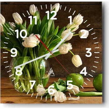 Hodiny Nástěnné hodiny do obýváku 40x40 Květiny Tichý chod Skleněné hodiny