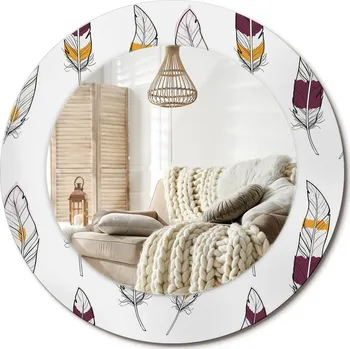 Zrcadlo Kulaté dekorativní zrcadlo na zeď s potiskem, motiv Loft Pírka, průměr 50 cm