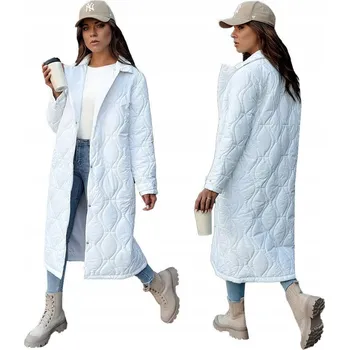 Dámský kabát DÁMSKÁ DLOUHÁ PROŠÍVANÁ BÍLÁ BUNDA/KABÁT ty4380 - S