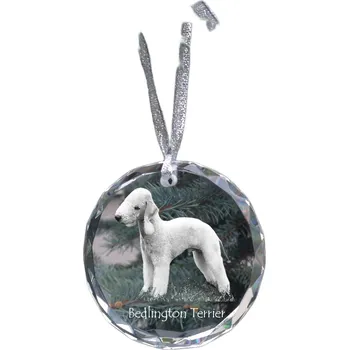 Obraz Bedlington Terrier, Rothbury Terrier - křišťálová vánoční koule s fotografií, foto