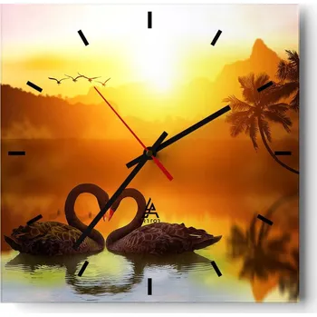 Hodiny Velké nástěnné hodiny na zeď 40x40 Srdce Skleněné hodiny Čtvercové Tiché