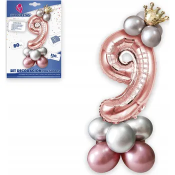 Balónek Sada balónků růžovo-stříbrná Číslice 9 XL 120 cm