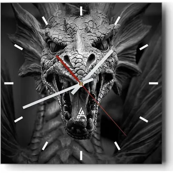 Hodiny Velké nástěnné hodiny na zeď 40x40 Drak Skleněné hodiny Čtvercové Tiché
