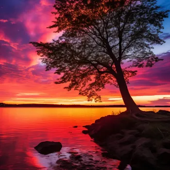 Plakát Plakát Soumrak nad vodou bez rámu 100 x 100 cm