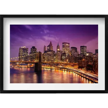 Obraz Elegantní obraz do obýváku v černém rámu Světla města večer 70x50 cm
