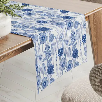 ubrus Dekorační běhoun na stůl PML-090 Modré jarní květiny na bílém 20x120 cm