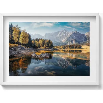 Obraz Obraz s rámem a grafikou na zeď Krásná horská krajina s jezerem 70x50 cm