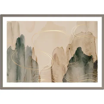 Obraz OBRAZ PLAKÁT V RÁMU Abstrakce Barva Akvarely béžová hory 53x73 cm P2389