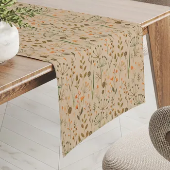 ubrus Dekorační běhoun na stůl PML-070 Podzimní rostliny na světle hnědém 20x140 cm