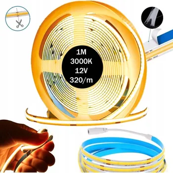 LED páska LED Neon COB pásek 12V 1m 320 diod 3000K TEPLÁ BÍLÁ HOMOGENNÍ 8MM