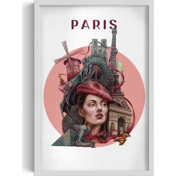 Obraz Elegantní obraz do obýváku Paříž Eiffelova věž Notre Dame Moulin Rouge 40x60