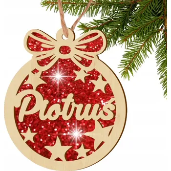 Vánoční dekorace DŘEVĚNÁ VÁNOČNÍ KOULE se jménem na vánoční stromeček, třpytivá DÁREK JMÉNO gravírování