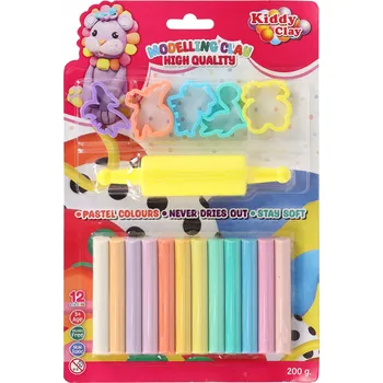 kreativní sada Kreativní sada modelíny Kiddy Clay 12 pastelových barev + 5 formiček a váleček