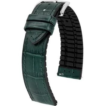 Řemínek na hodinky Kožený řemínek Hirsch Paul L 0925028040-2, zelený, teletina/přírodní kaučuk, délka L, Quick Release - 22 mm