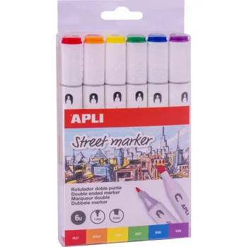 Fixy oboustranné Street Marker Apli - 6 barev