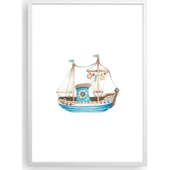 Obraz Plakát v bílém rámu do obývacího pokoje ložnice 50x70 loď – moderní obraz