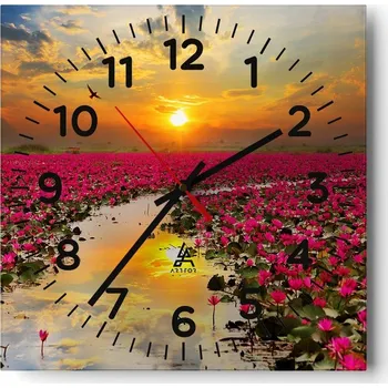 Hodiny Nástěnné hodiny do obýváku 40x40 Květ Lotosu Tiché Skleněné hodiny Bez hlučného chodu