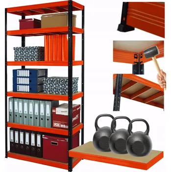 Dílenský regál Kovový regál do skladu HELIOS 213x90x40 cm, 6 polic, nosnost 350 kg na polici, kombinovatelný