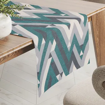 ubrus Sametový běhoun na stůl Tamara TMR-026 Zeleno-šedý designový cik-cak 20x120 cm