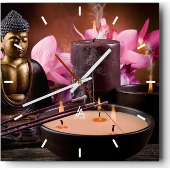 Hodiny Velké nástěnné hodiny na zeď 40x40 Buddha Skleněné hodiny Čtvercové Tiché