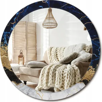 Zrcadlo Zrcadlo s potiskem do koupelny, kuchyně, předsíně - Modrý mramor, průměr 90 cm