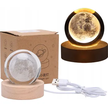Lampička NOČNÍ LAMPA MĚSÍC 3D LED KŘIŠŤÁLOVÁ KOULE ŽLUTÁ