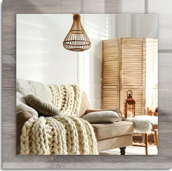 Zrcadlo Čtvercové dekorativní zrcadlo s dřevěnou texturou prken, 60x60 cm, s možností zavěšení vertikálně i horizontálně