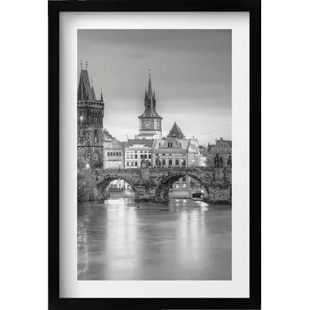 Obraz Ozdobný obraz v černém rámu do obýváku Pohled na Karlův most Praha 40x60 cm
