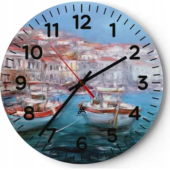 Hodiny Nástěnné hodiny do obýváku 40x40 Motiv Přístav Moře Kulatý Skleněné hodiny Loft Tiché