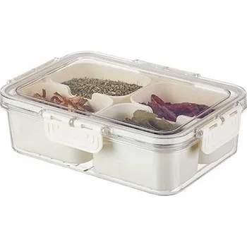 Dóza na potraviny Nádoba na uskladnění koření a potravin, vzduchotěsný organizér se 4 přihrádkami