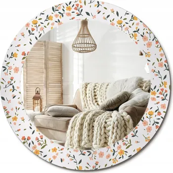Zrcadlo Stylové kulaté zrcadlo na zeď s potiskem na skle průměr 60 cm - Drobné kvítky
