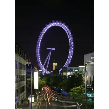 Obraz Plakát Londýnské oko v noci bez rámu 20,5 x 28,4 cm