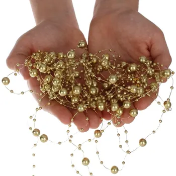 Vánoční dekorace Girlanda zlatá 6 m. Perly na stromeček, dekorace, stůl