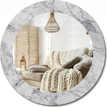 Zrcadlo Stylové kulaté zrcadlo na zeď s potiskem na skle průměr 60 cm Bílý mramor