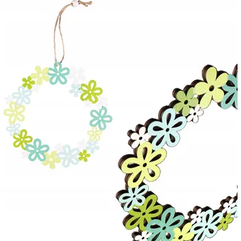 Přívěsek Dřevěná velikonoční závěska s květinami