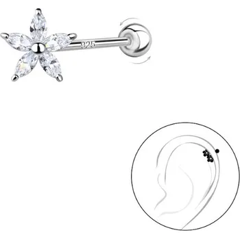 Piercing Stříbrný piercing FLOWER se Zirkony Ag 925/1000